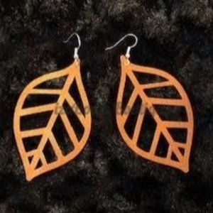 3" Light Brown Leaf Cutout Teardrop Faux Leather Earrings   ER1569 Handmade NWT